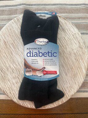 THORLOS Advanced Diabetic Men's Single Pair Crew Socks Black 5.5-9.5 Medium New